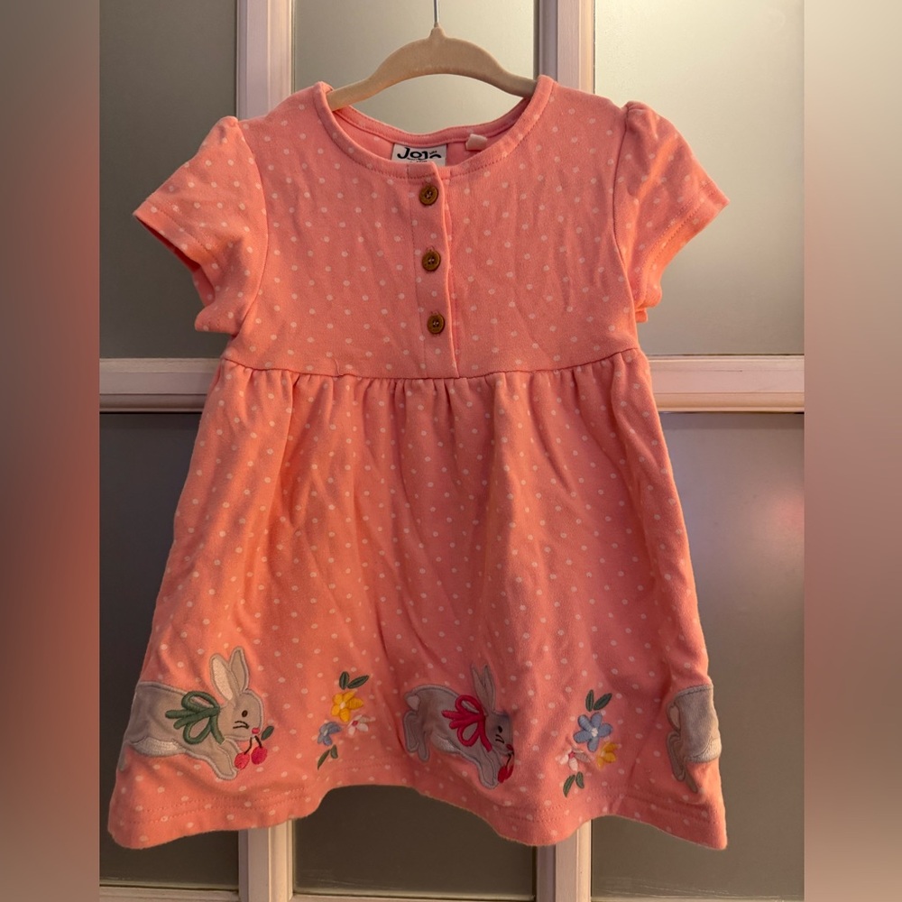 Easter Jojo Maman Bebe Pink Bunny Embroidered Baby Dress